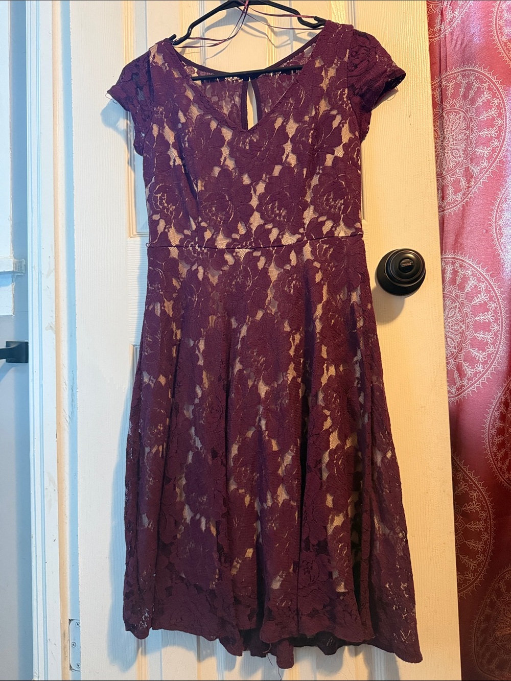 Danny & Nicole Plum Lace Fit-and-Flare Dress